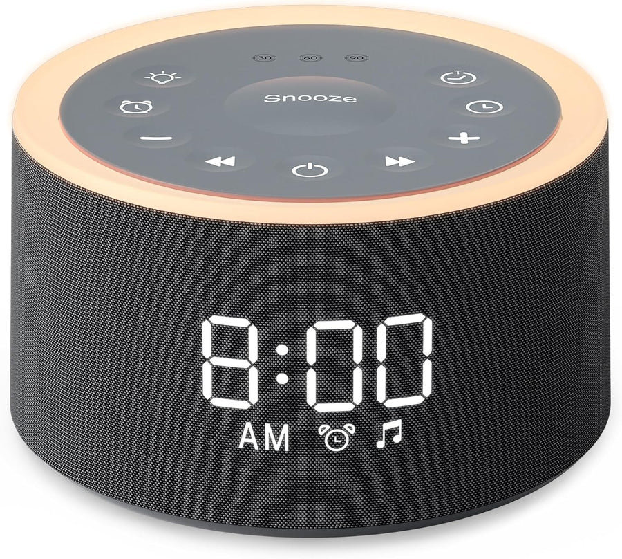Black White Noise Machine Alarm Clock Night Light 29 Sounds Dimmable