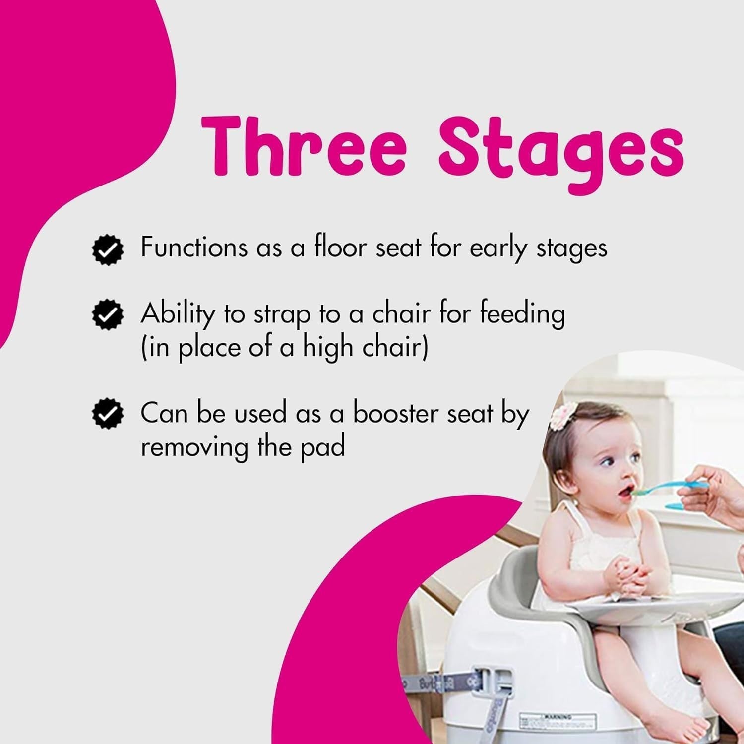 Adjustable Toddler Multi Seat Booster Chair with Tray Harness Compact Safe Grey