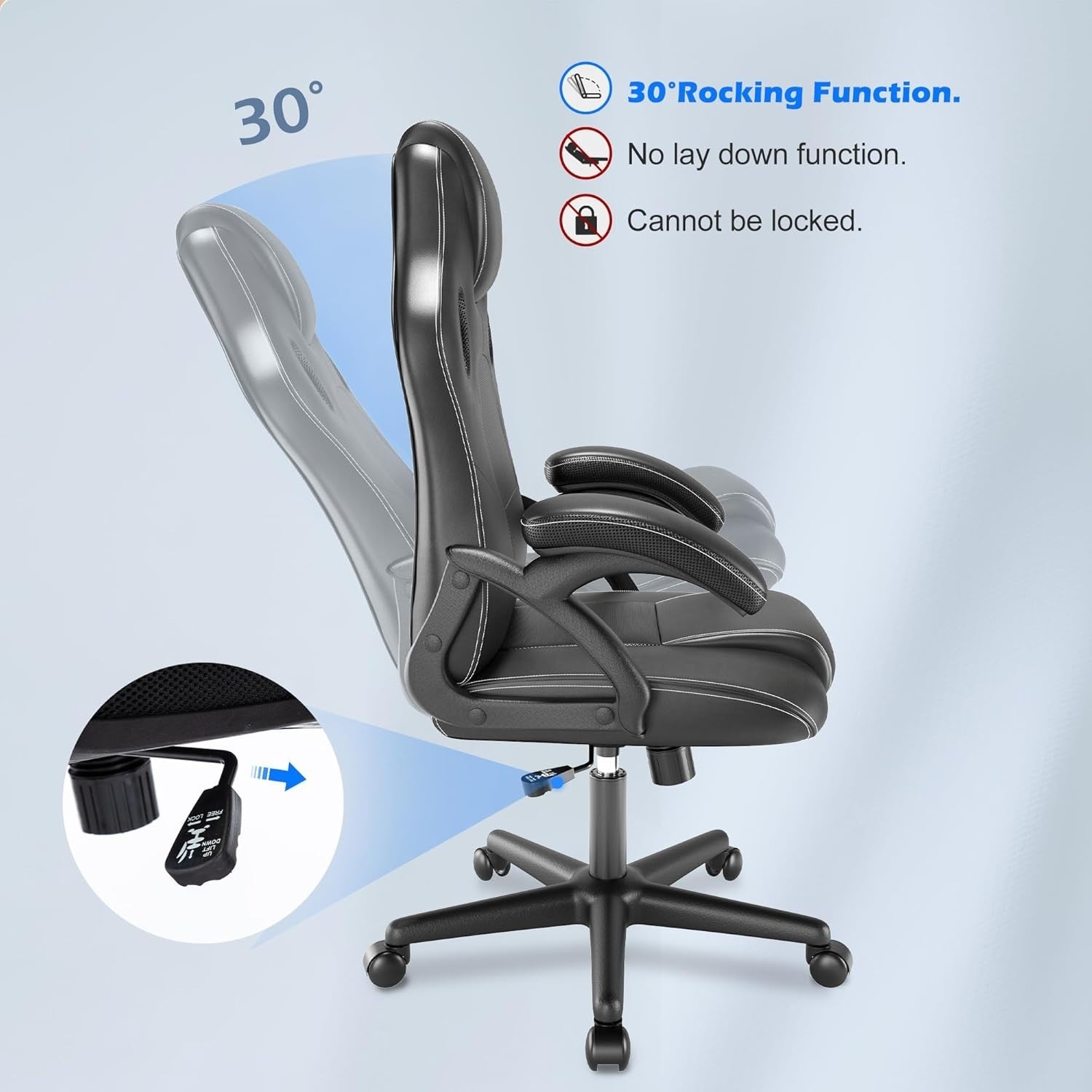 Ergonomic Office Chair w/ Lumbar Support, Gas Lift, Leather Seat, 150kg Capacity