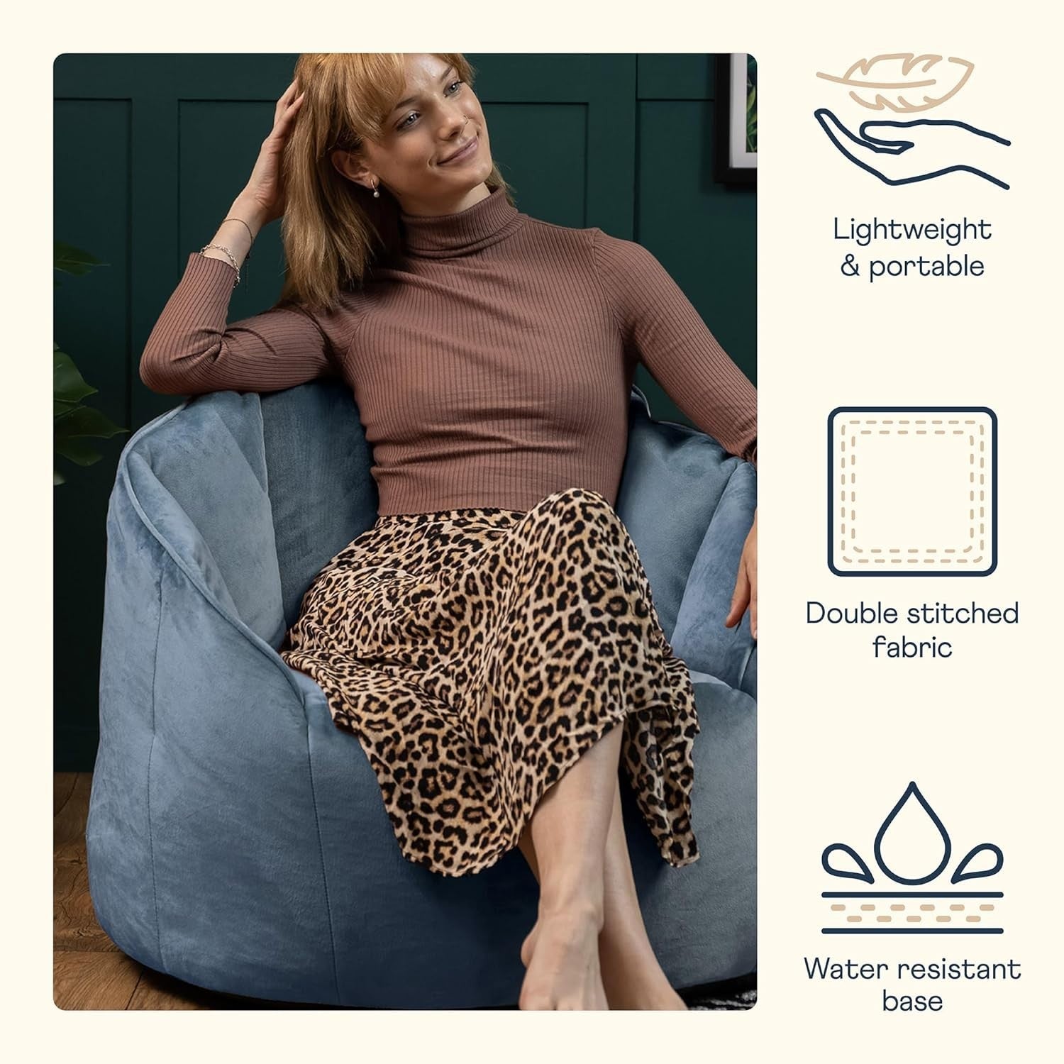 Large Velvet Bean Bag Chair Adult Seat | Living Room Lounge Furniture