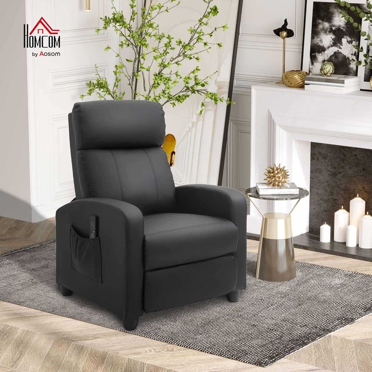Massage Recliner Chair Faux Leather Push Back Armchair Footrest Black