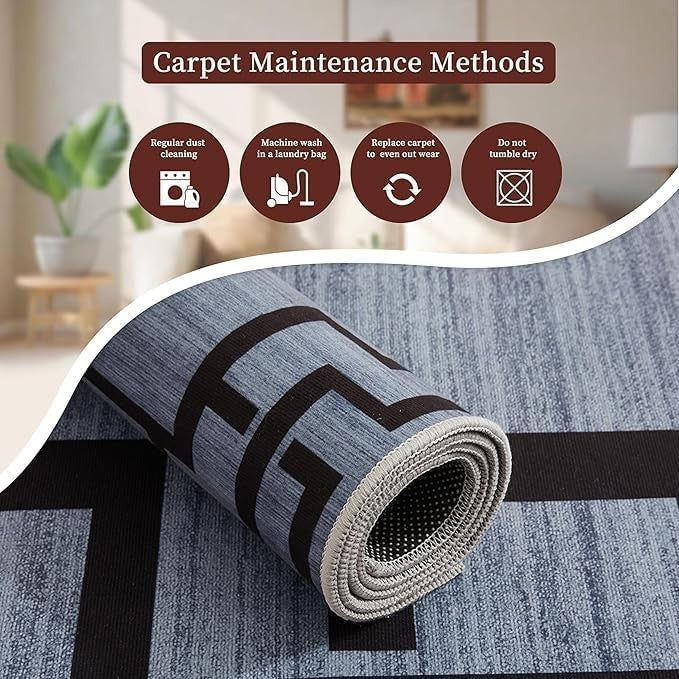 Large Greek Key Rug 200x290cm Soft Grey Modern Non-Slip Area Carpet Living Room