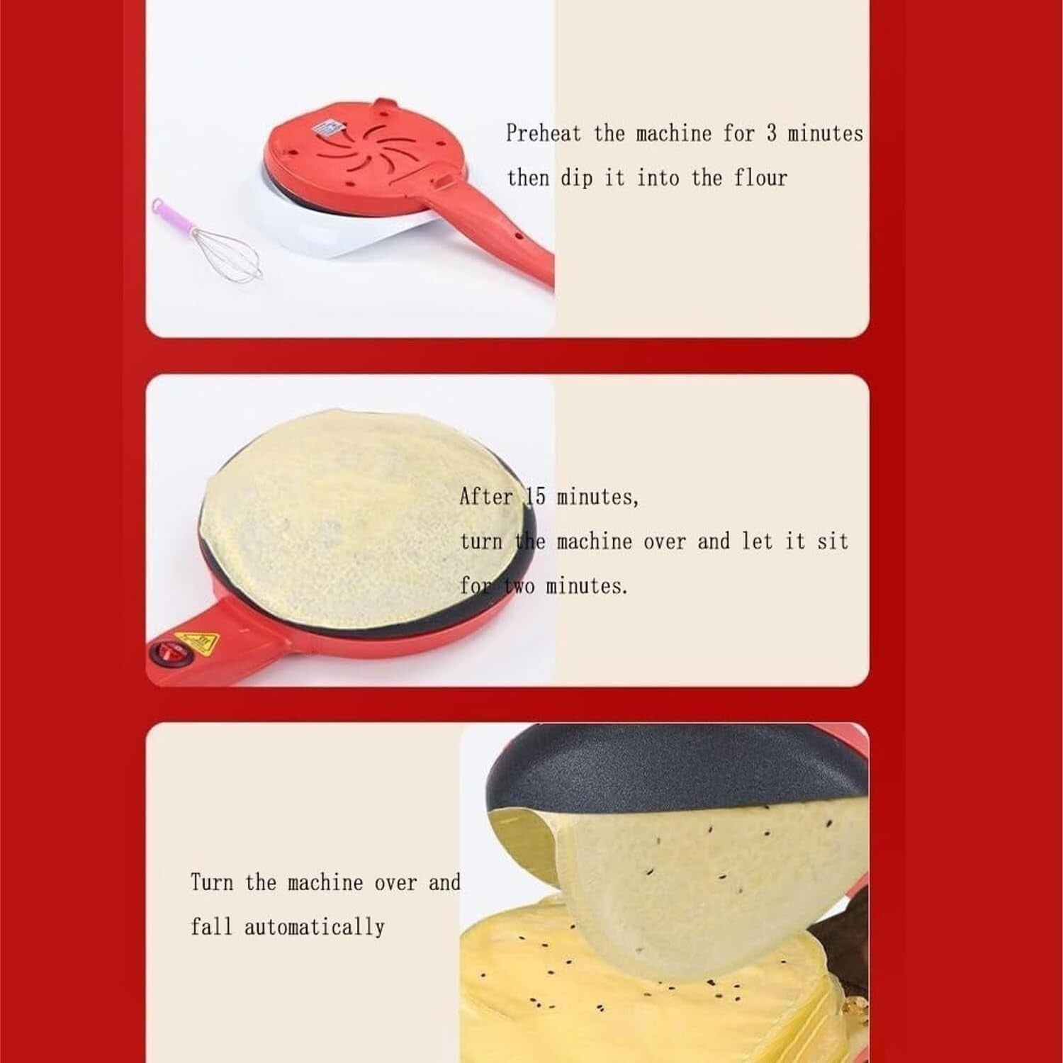 Electric Crepe Maker 600W Non-Stick Pancake Frying Pan 20cm Auto Temp Control