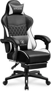 Gaming Chair High Back Leather Footrest Ergonomic White