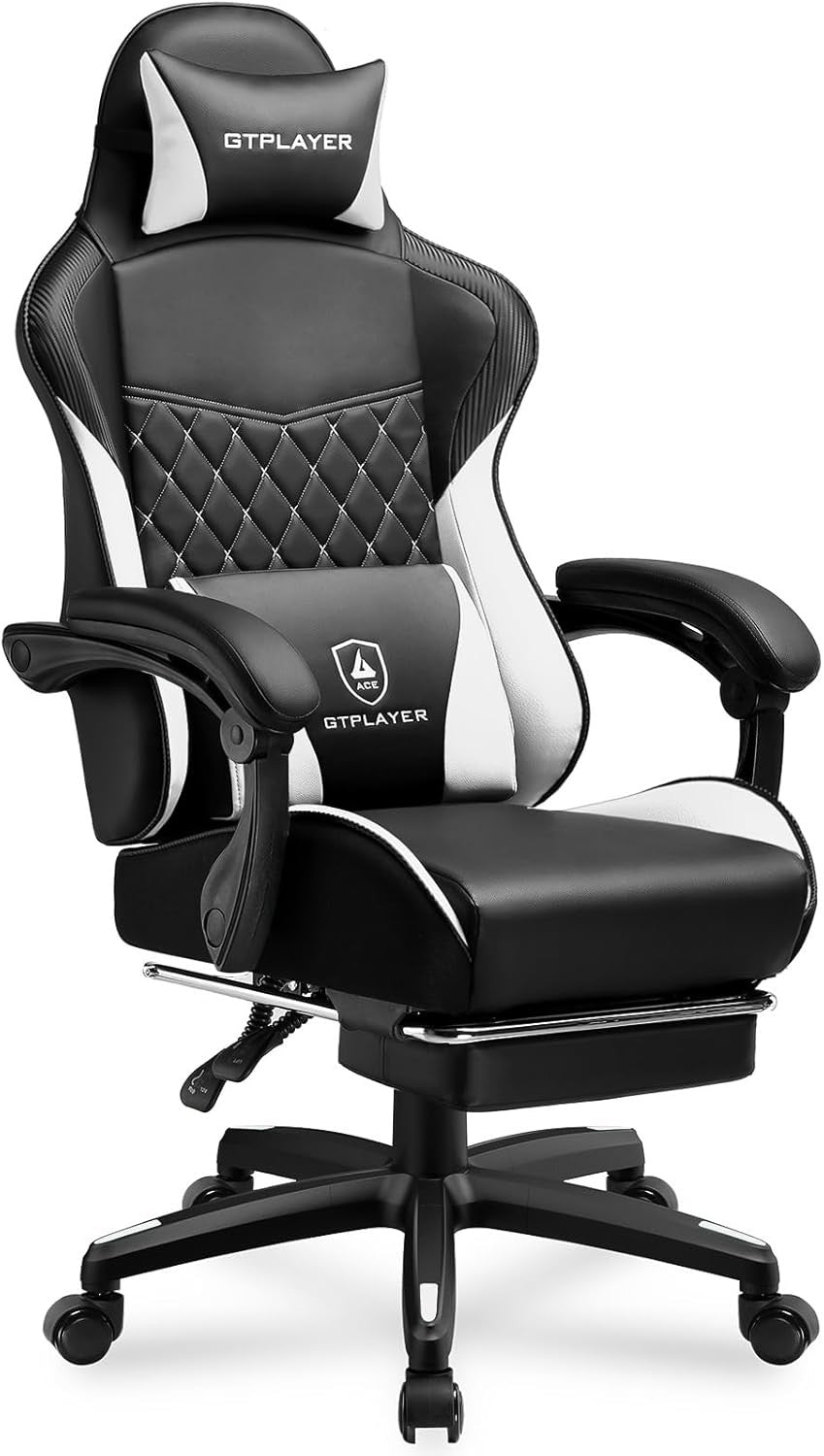 Gaming Chair High Back Leather Footrest Ergonomic White