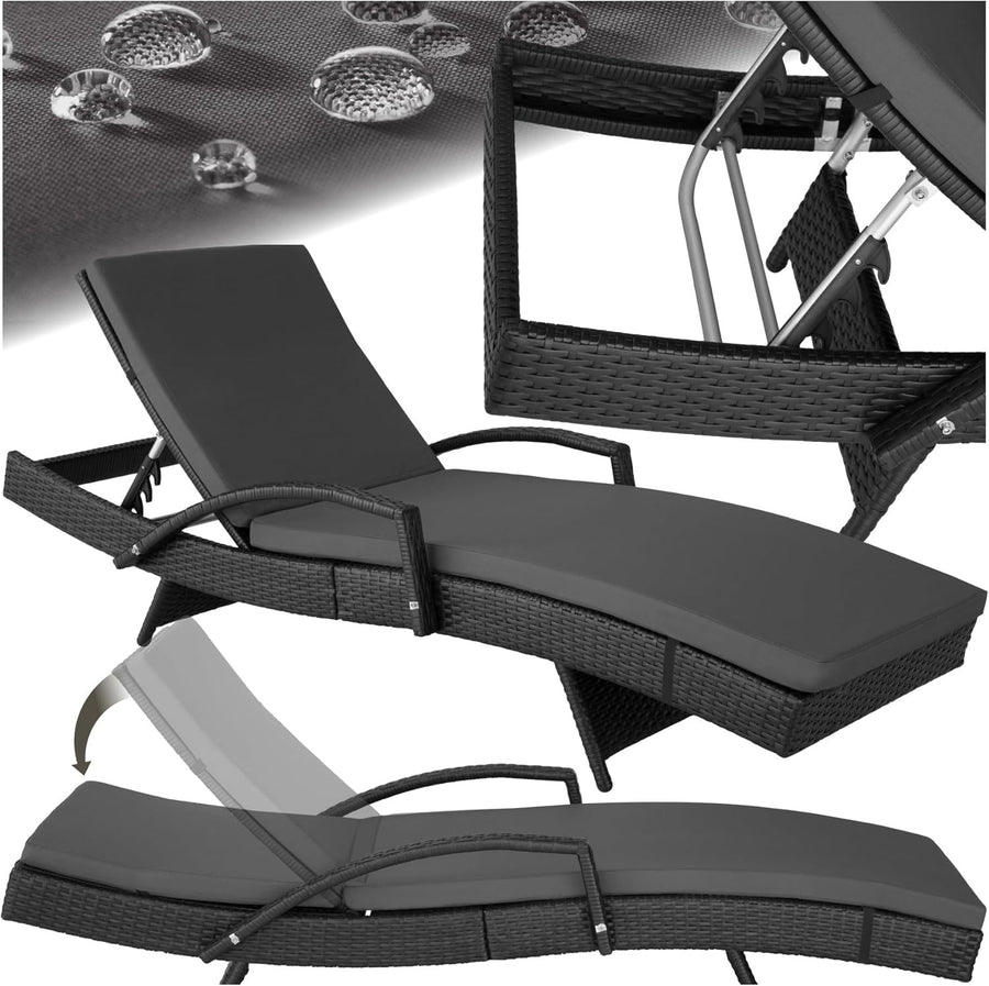 Rattan Sun Lounger 5-Position Recliner Chair Garden Bed Cushioned Weatherproof