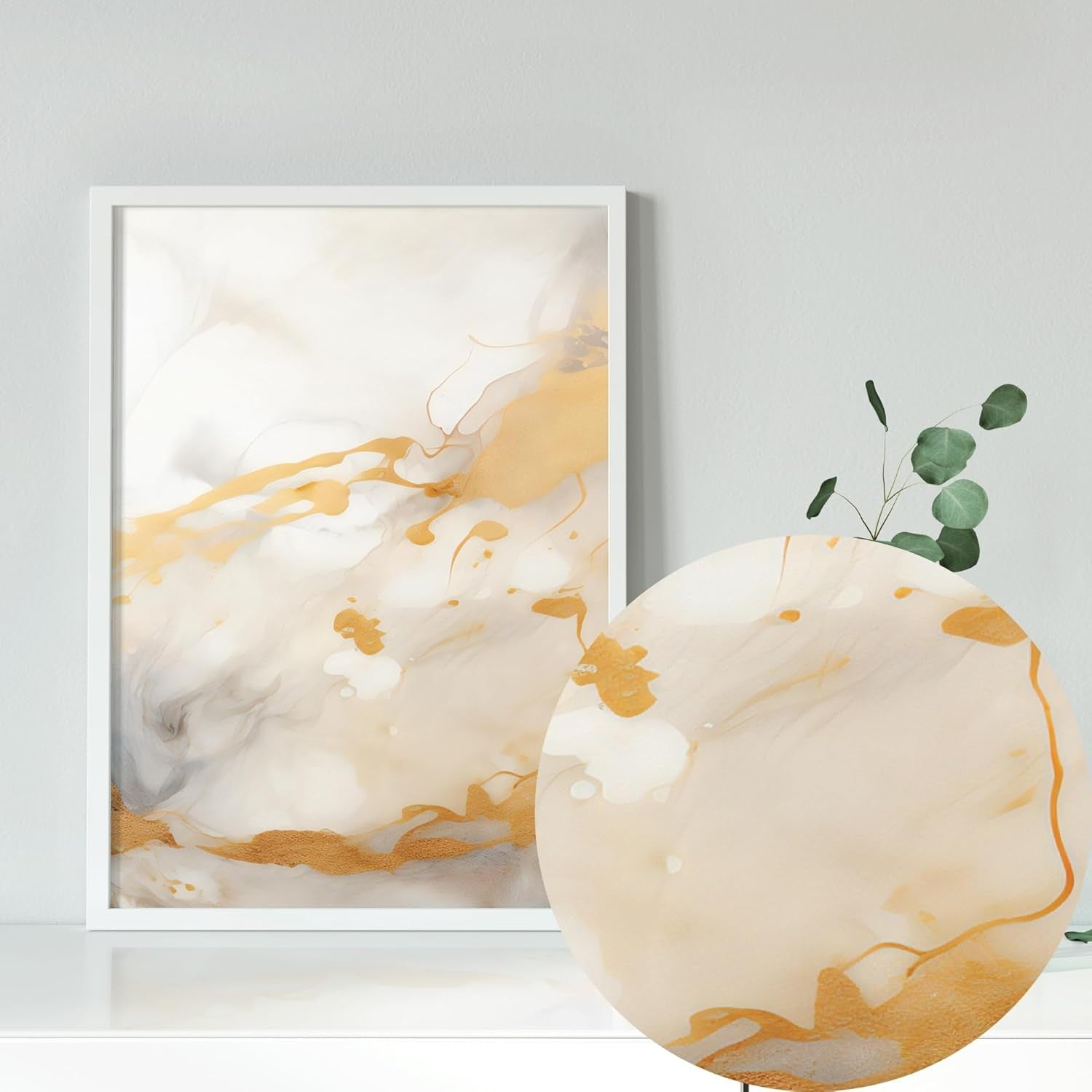 Gold Abstract Wall Art Set of 3 A3 A4 Unframed Beige Prints