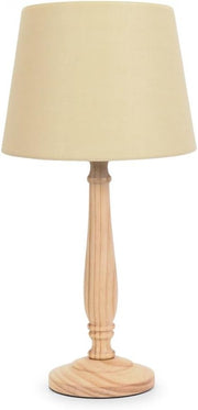 Wood Candlestick Table Lamp Beige Shade Bedside Living Room LED Bulb