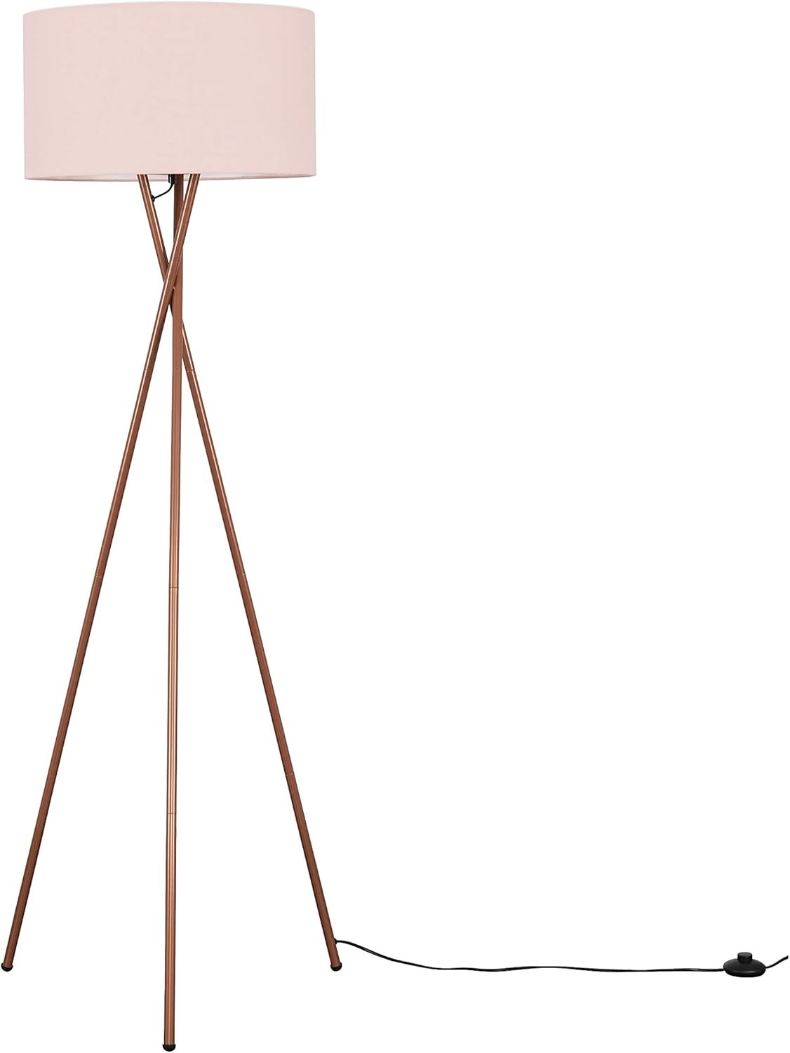 Modern Tripod Floor Lamp Copper Metal Stand Pink Shade Tall Living Room