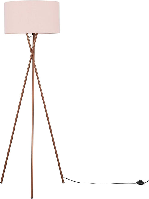 Modern Tripod Floor Lamp Copper Metal Stand Pink Shade Tall Living Room