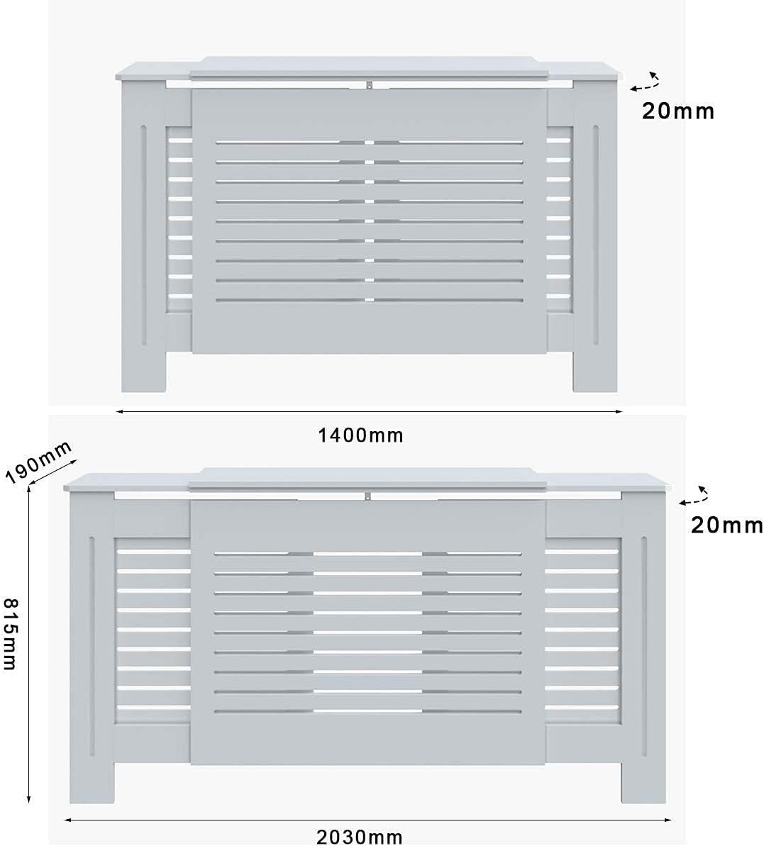 White Adjustable Radiator Cover Cabinet | MDF Horizontal Slat Shelf