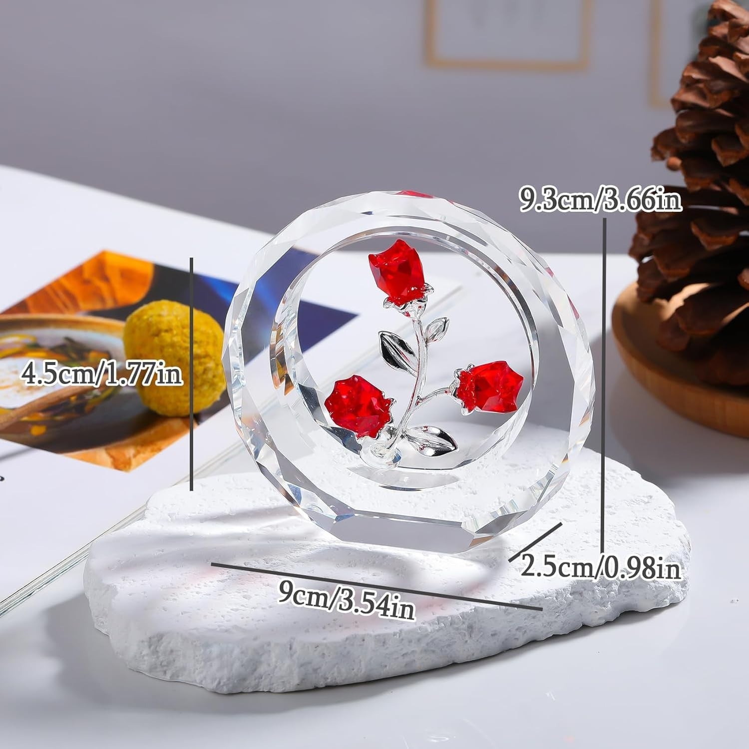 Red Crystal Rose Bouquet Ornament • Glass Flower Figurine Romantic Gift