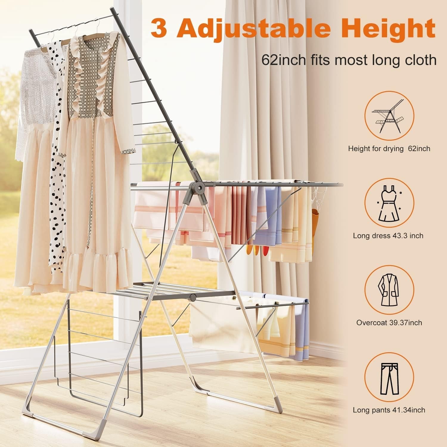 Foldable Clothes Airer 33 Rails Stainless Steel Indoor Outdoor Drying Rack