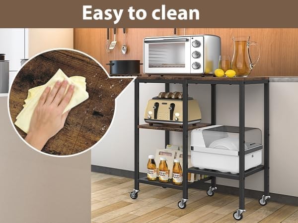 4 Tier Kitchen Storage Rack on Wheels Coffee Bar Baker’s Trolley Rustic
