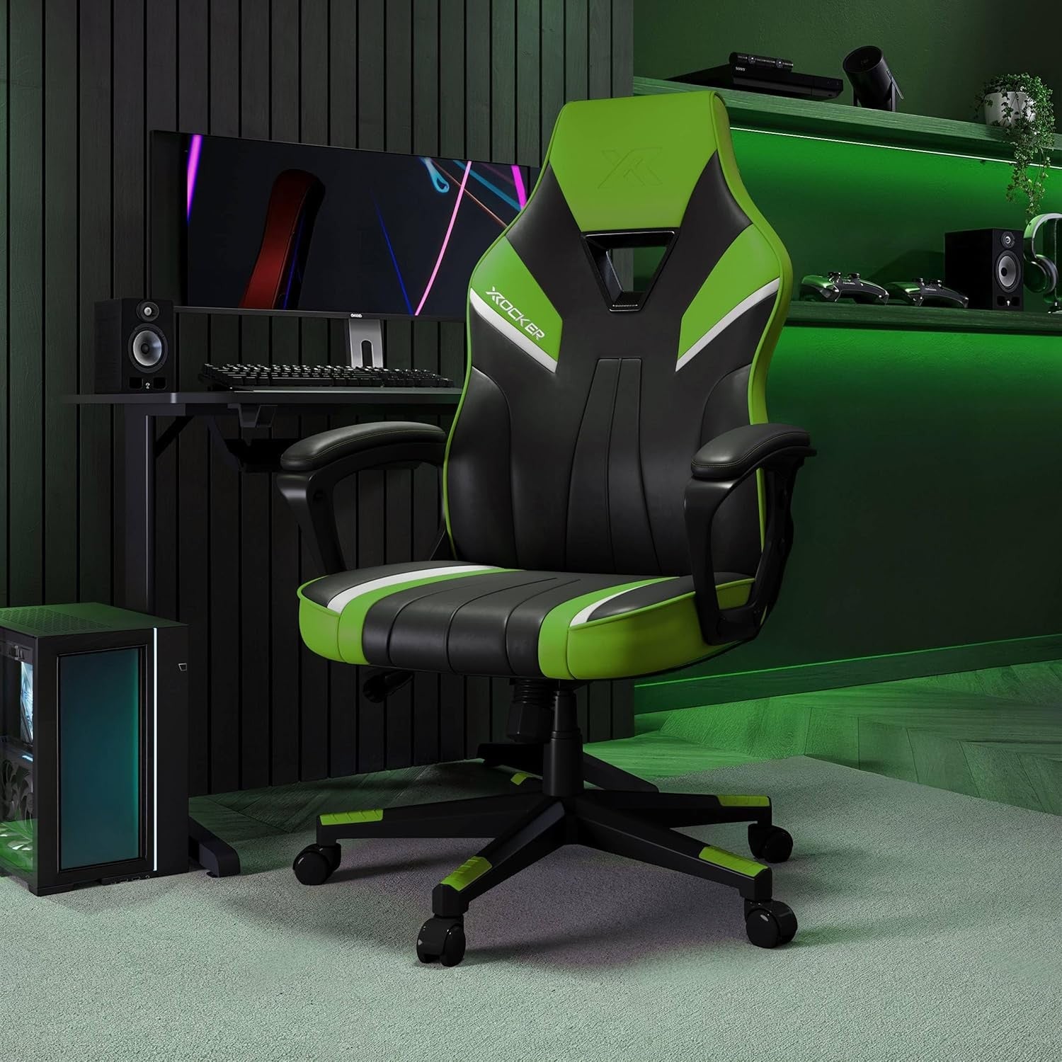 Ergonomic Gaming Chair High Back Wide Seat Green