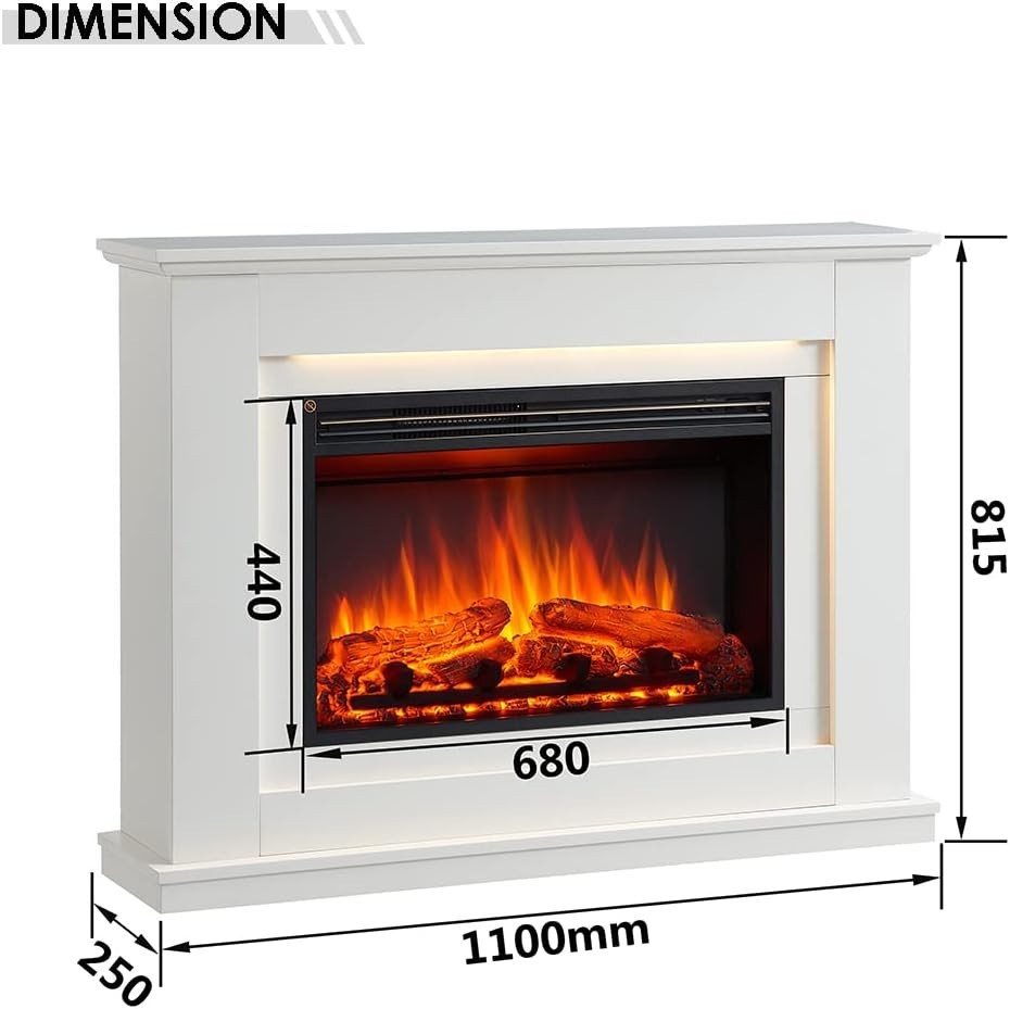 White Electric Fireplace Suite 43" LED Log Heater TV Ready Freestanding