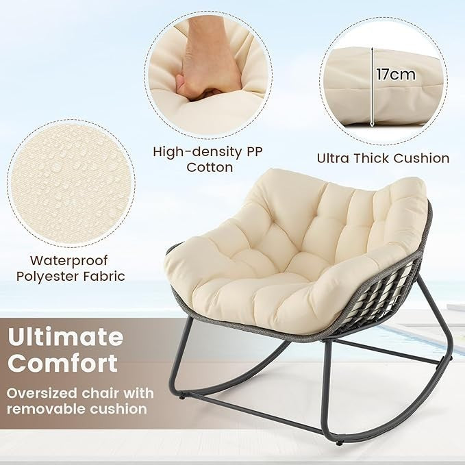 Oversized Rattan Egg Rocking Chair w/ Cushion Indoor Outdoor Patio Relax