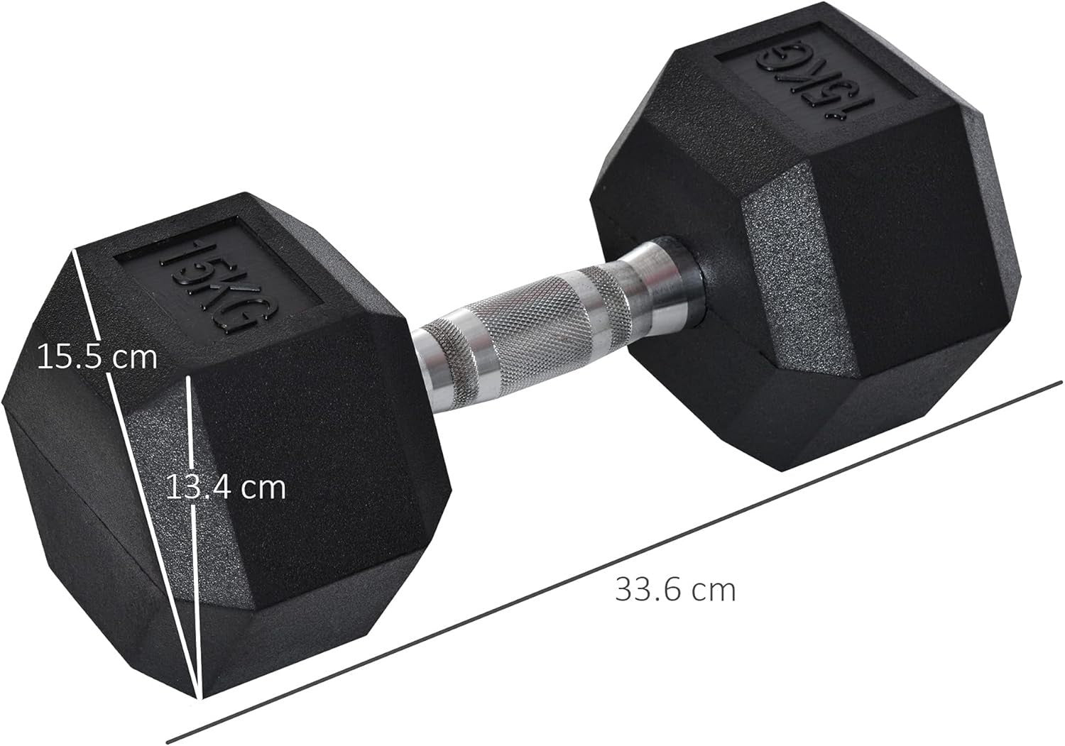 30KG Rubber Hex Dumbbells Pair 2x15kg Anti Roll Home Gym Weights