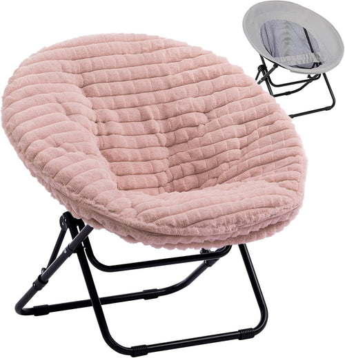 Comfy Folding Faux Fur Moon Chair - Portable Lounge for Bedroom & Living Room