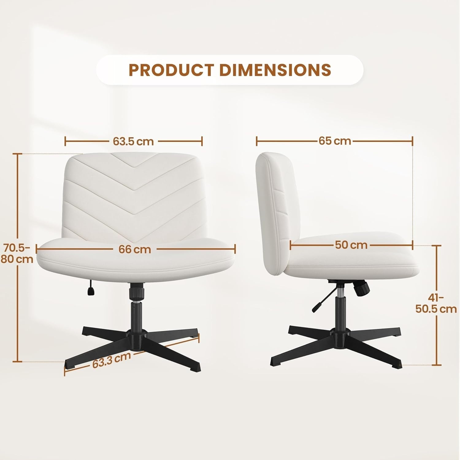 Office Chair Armless Desk Task Adjustable Height Swivel Study Home Beige