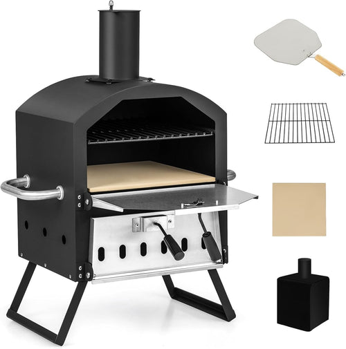 2-Layer Wood Fired Pizza Oven | Outdoor BBQ Grill, Stone & Peel Set | Foldable