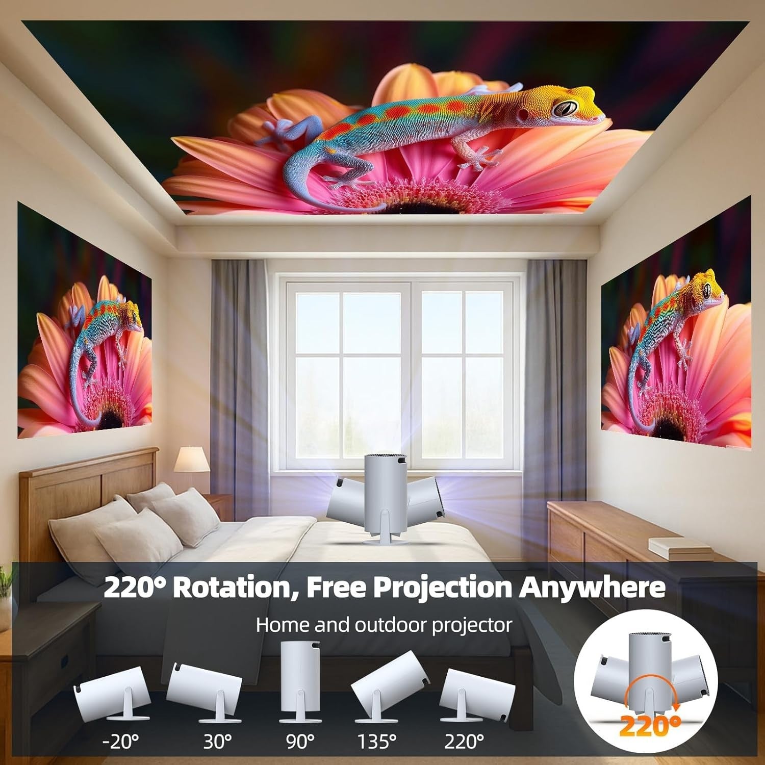 Android 11 WiFi6 Mini Projector 4K Support 220° Rotating Home Cinema