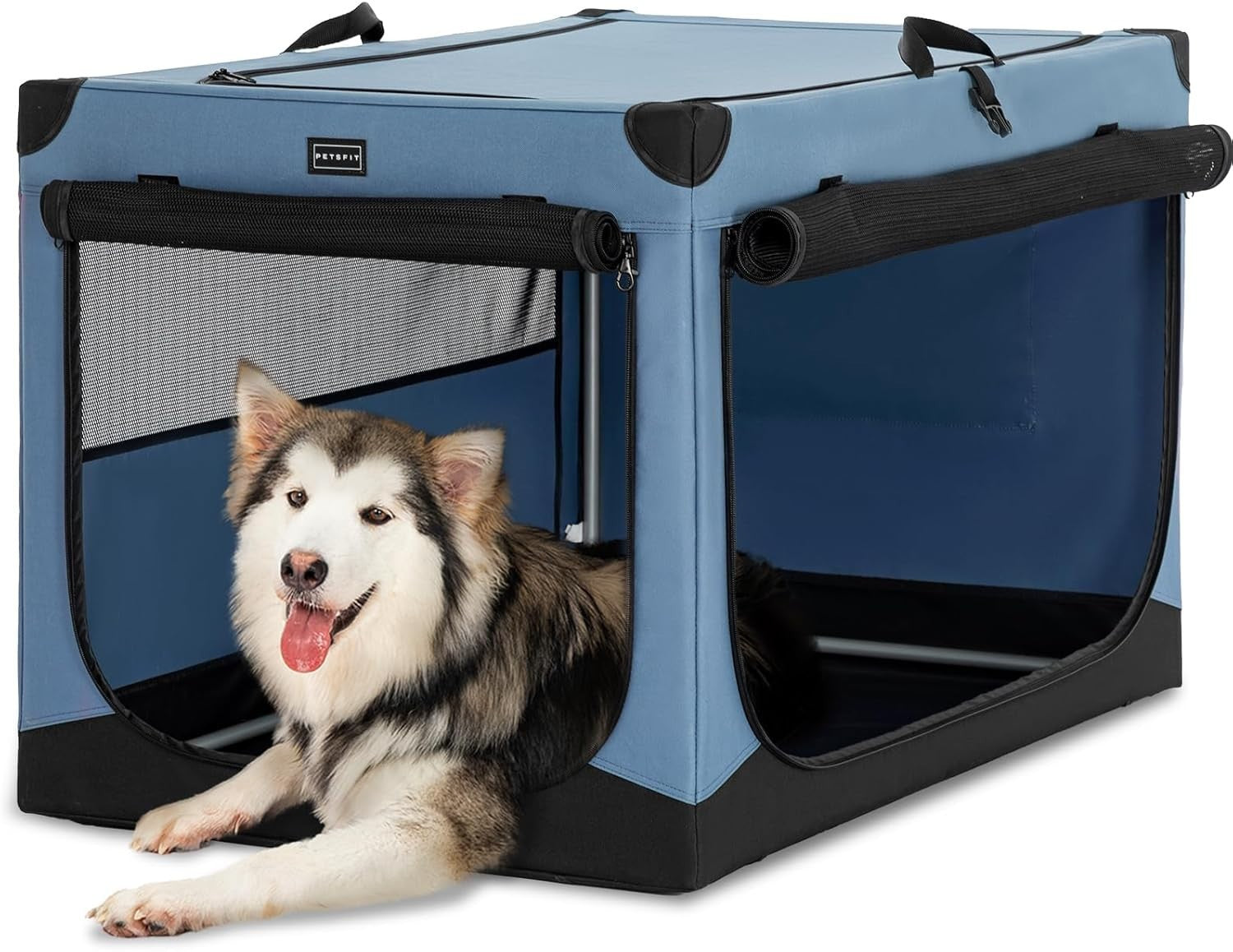 Foldable Large Soft Dog Crate Travel Pet Carrier Kennel 3-Door Fabric Cage 100cm