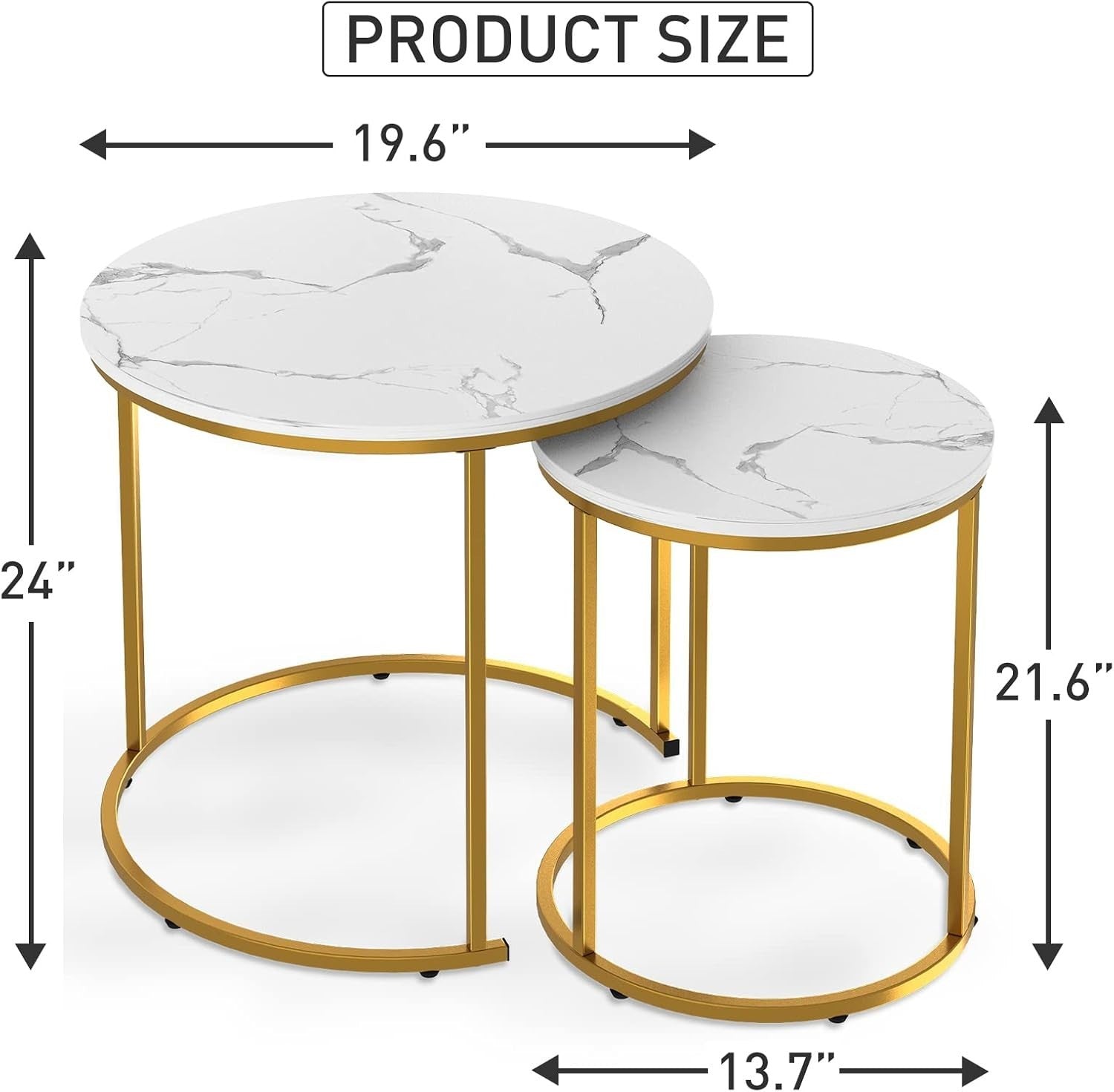 Gold Faux Marble Nesting Coffee Table Set 2 Round End Side Tables Storage