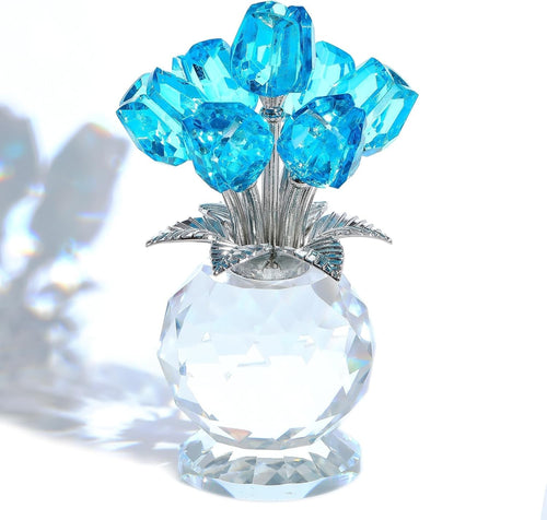 Light Blue Crystal Tulip Flowers Ornament – Luxury Glass Bouquet Gift for Her