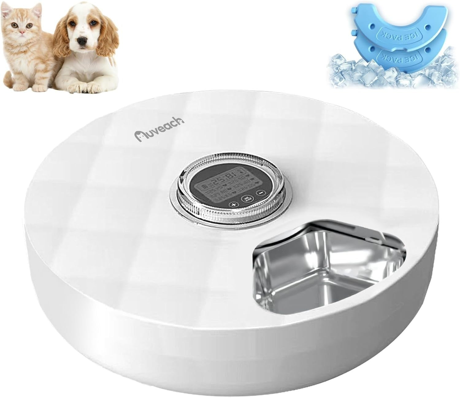 Automatic Wet Food Pet Feeder Timer 6 Meal Stainless Steel Ice Pack