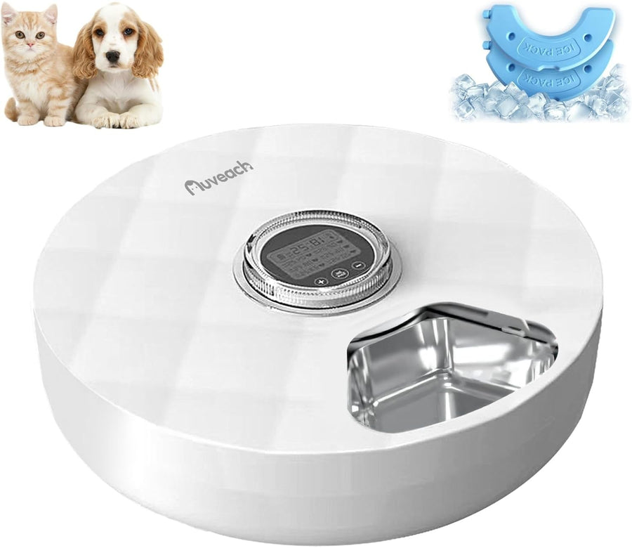 Automatic Wet Food Pet Feeder Timer 6 Meal Stainless Steel Ice Pack