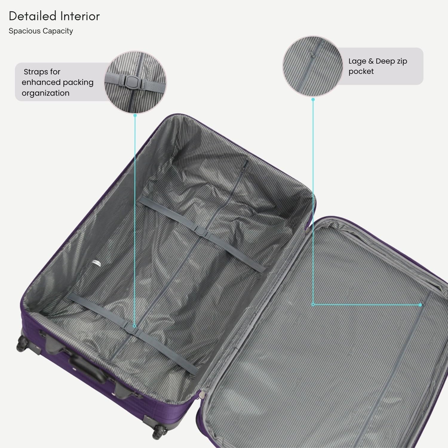Extra Large 29” Soft Check In Suitcase Expandable Lightweight 2 Wheel 92L
