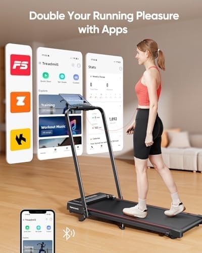4-in-1 Foldable Incline Treadmill 12km/h, 2.5HP, Dual Display, Bluetooth APP