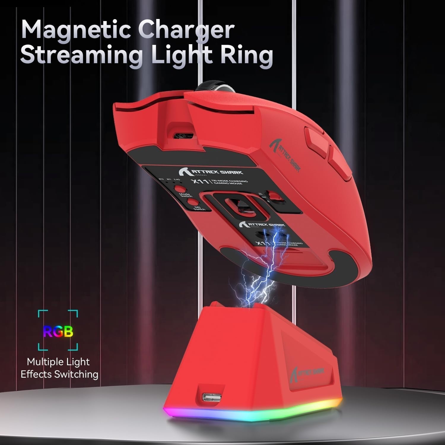 Wireless Gaming Mouse 22000 DPI RGB Dock BT 2.4G USB Red