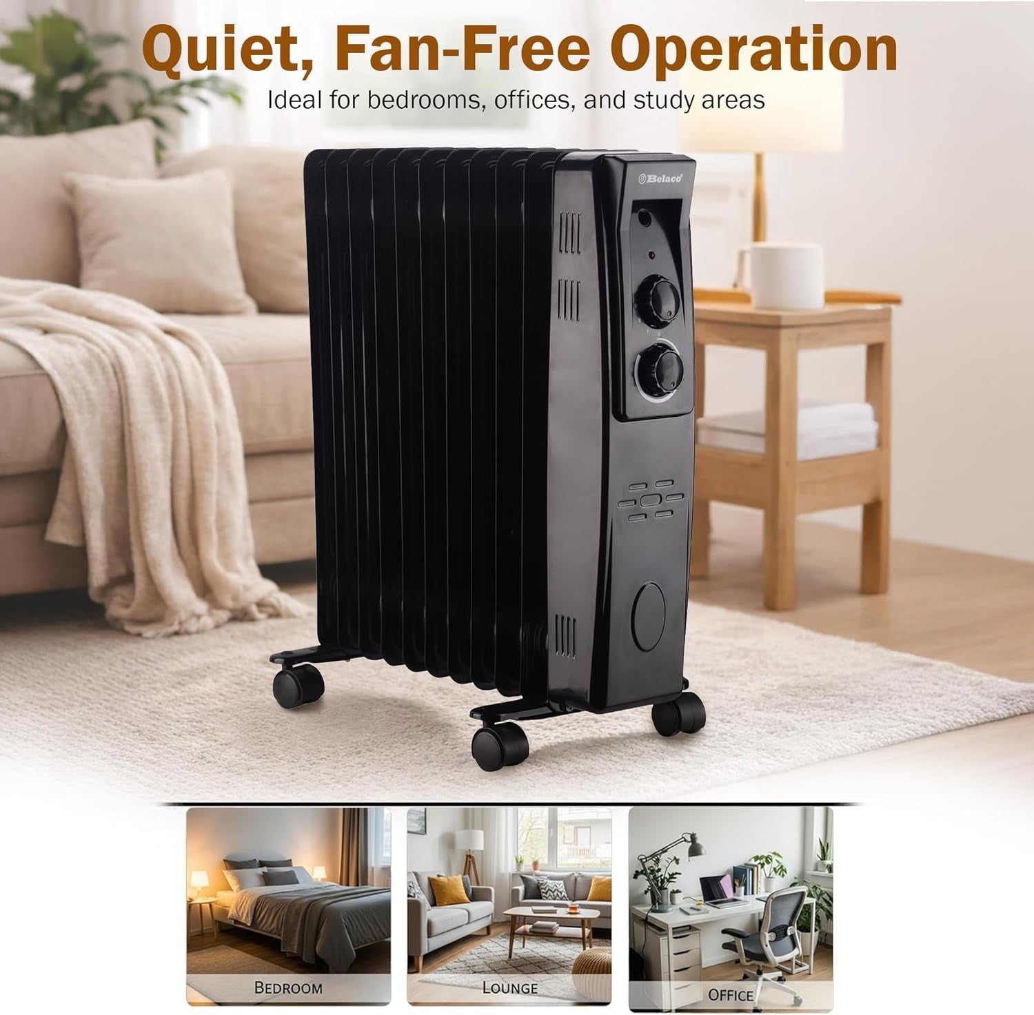 Portable 11-Fin Oil Filled Radiator Heater 2500W Adjustable Thermostat