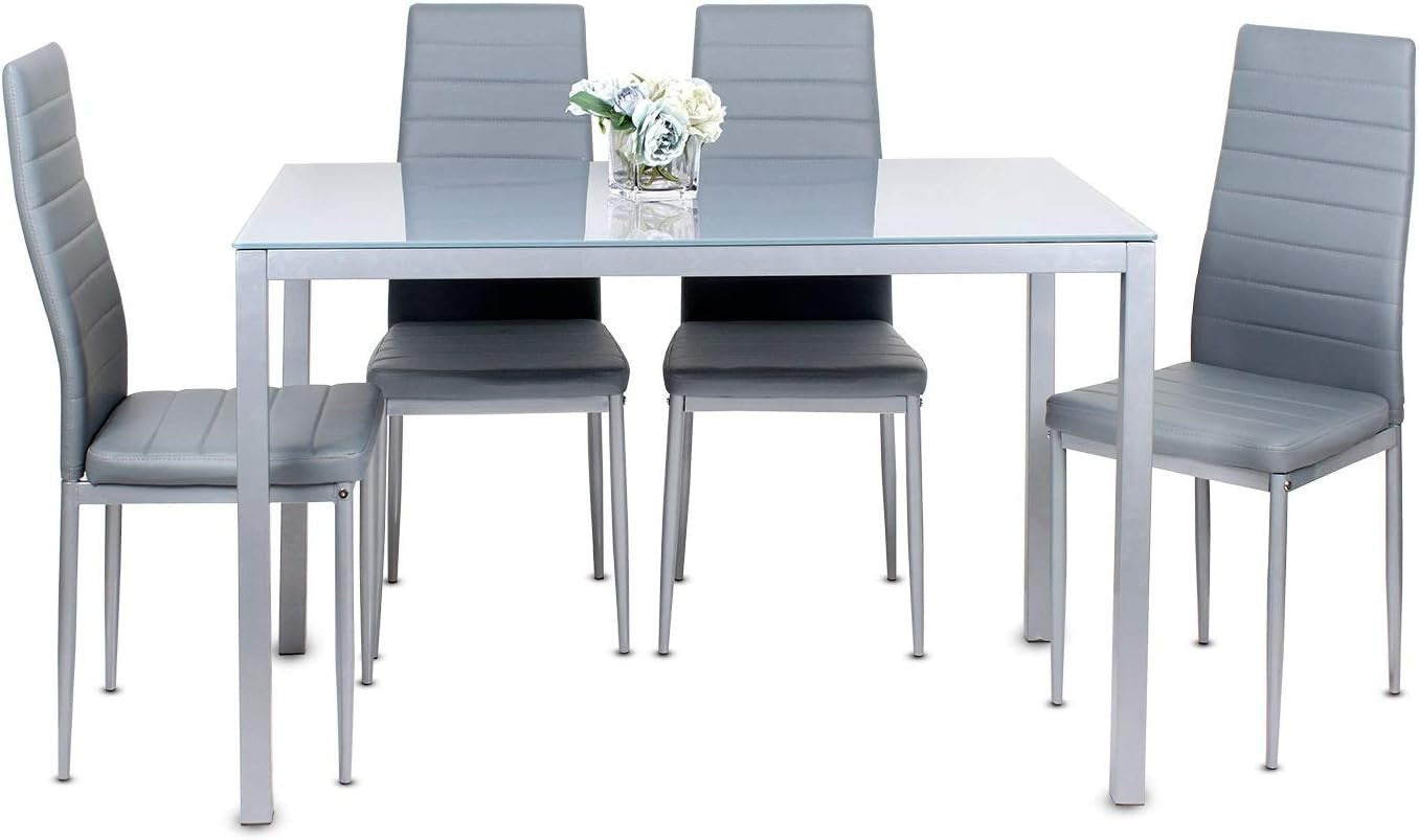 Modern Grey Glass 120x70cm Kitchen Dining Table Metal Frame Rectangular
