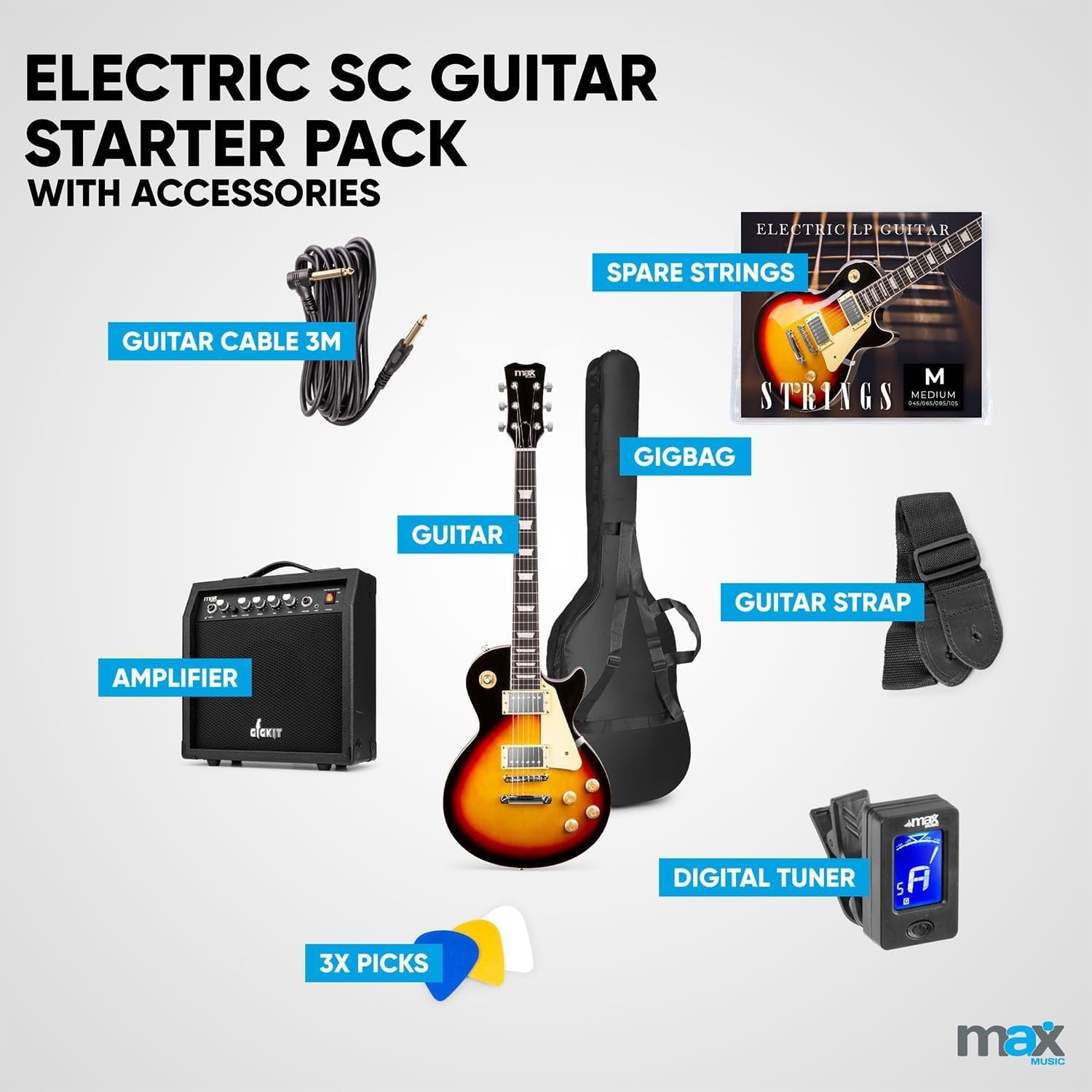 Electric Guitar Starter Pack SC Style 40W Amp Sunburst Kit