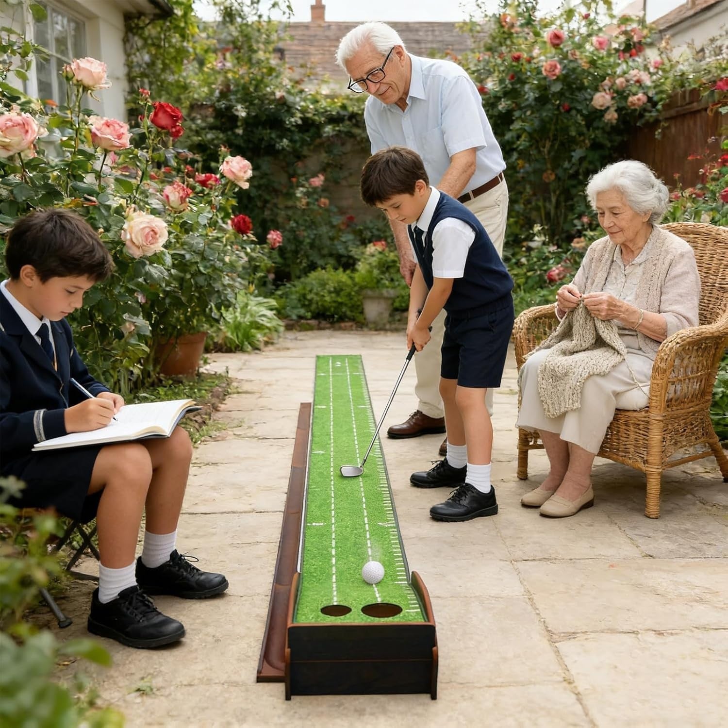 Indoor Putting Green Solid Wood Golf Mat Anti Slip Training Practice Aid