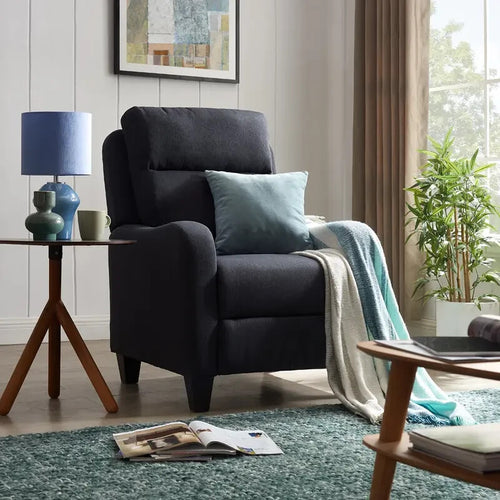 High Back Recliner Armchair Push Back Dark Grey Fabric Lounge Chair