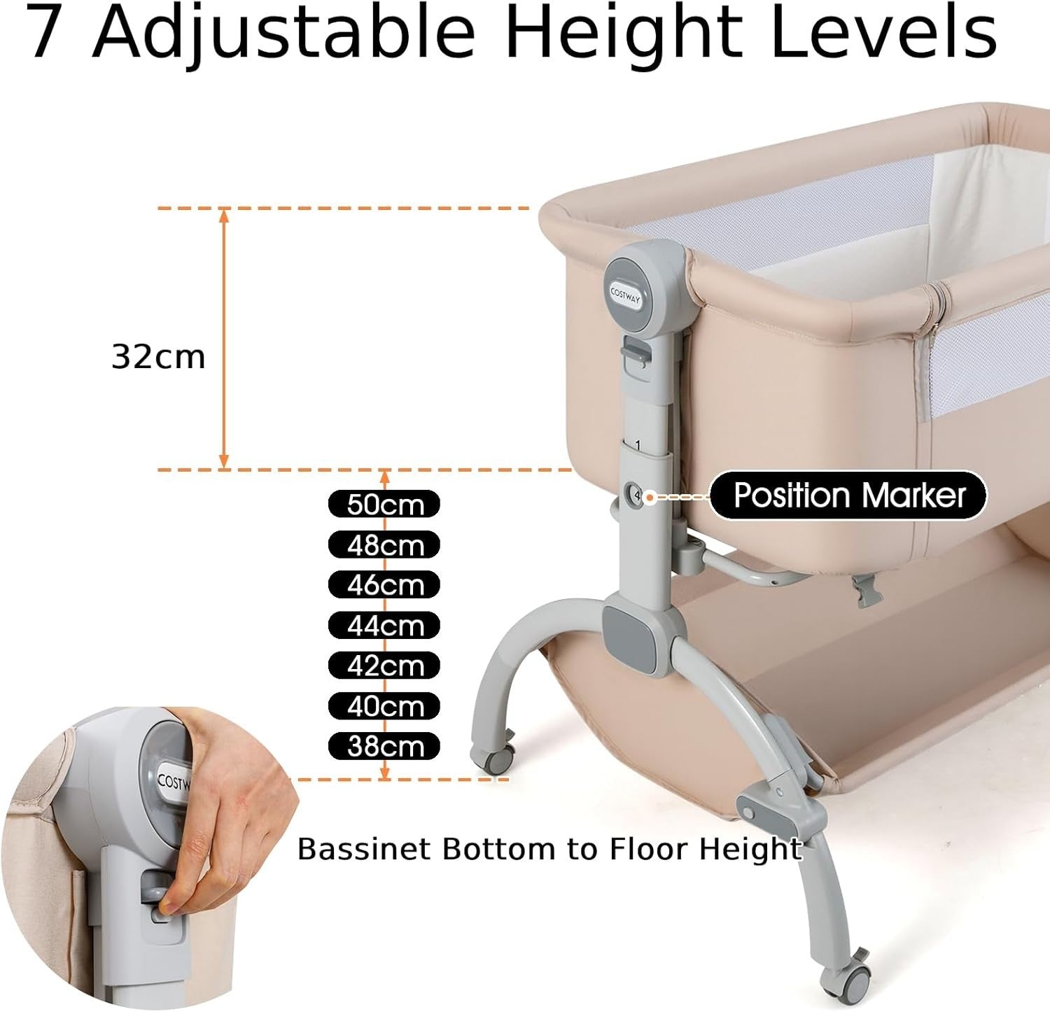 Baby Bedside Crib Adjustable Bassinet with Mattress Newborn Sleeper Beige
