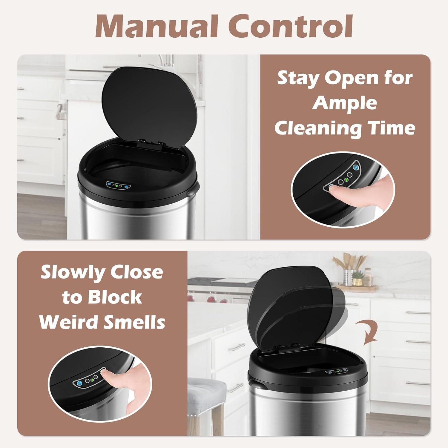 30L Automatic Kitchen Bin Touchless Sensor Soft Close Steel