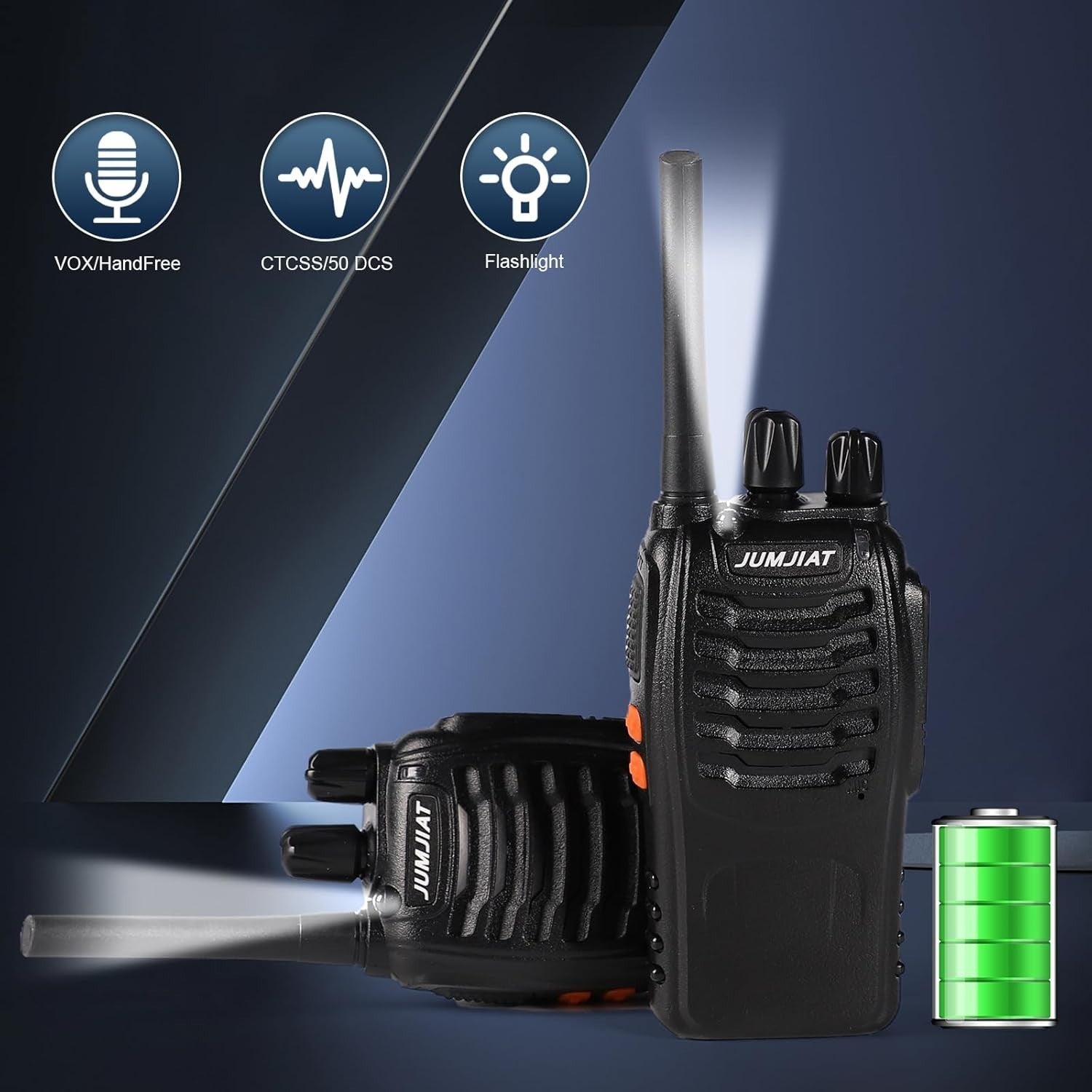 Long Range PMR446 Walkie Talkies 2 Pack Rechargeable 16CH w/ Earpieces