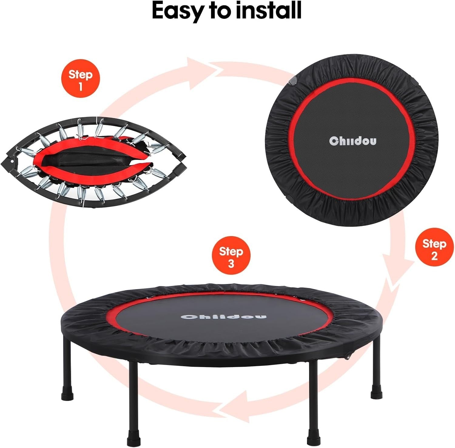 40in Foldable Fitness Rebounder Trampoline Silent Low Impact 180kg