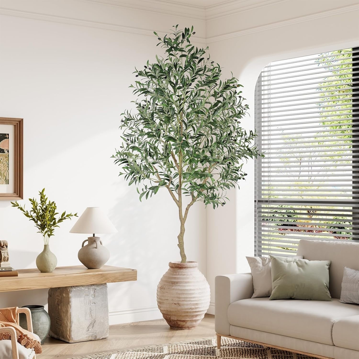 7ft Artificial Olive Tree Tall Green Plant Realistic Leaves Indoor Home Decor