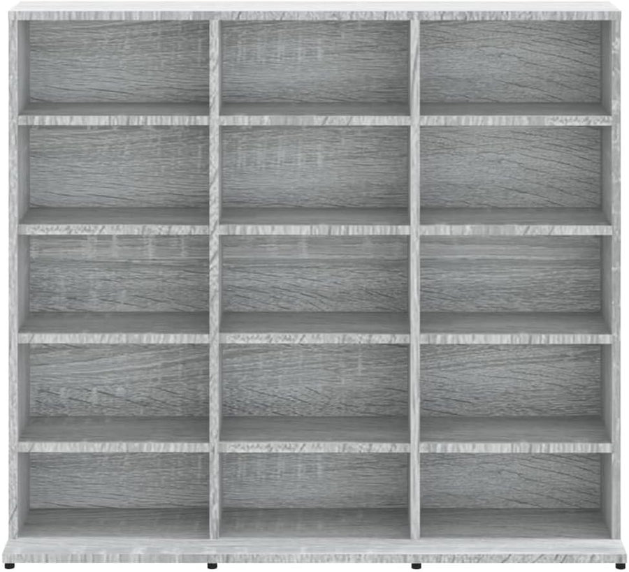 CD Storage Cabinet 15 Compartment Media Shelf Bookcase Grey Sonoma