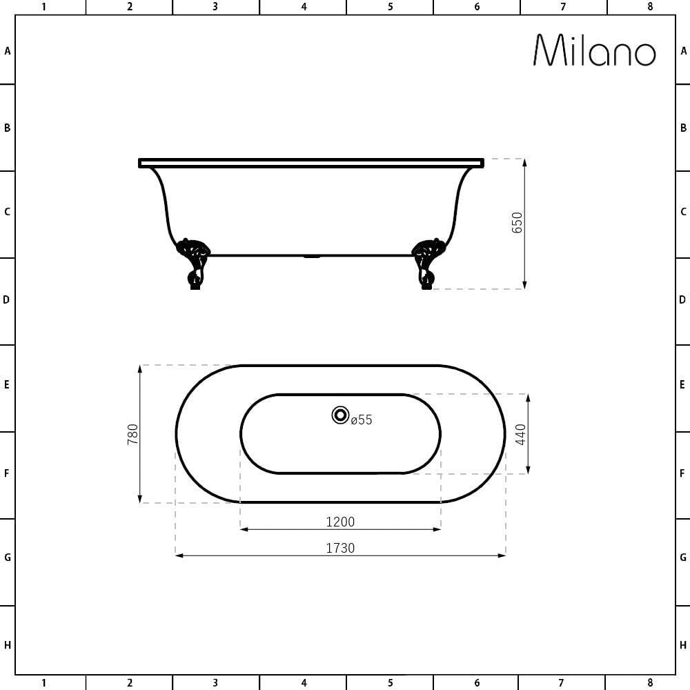 Freestanding Roll Top Bath 1730x780mm White Gold Claw Feet