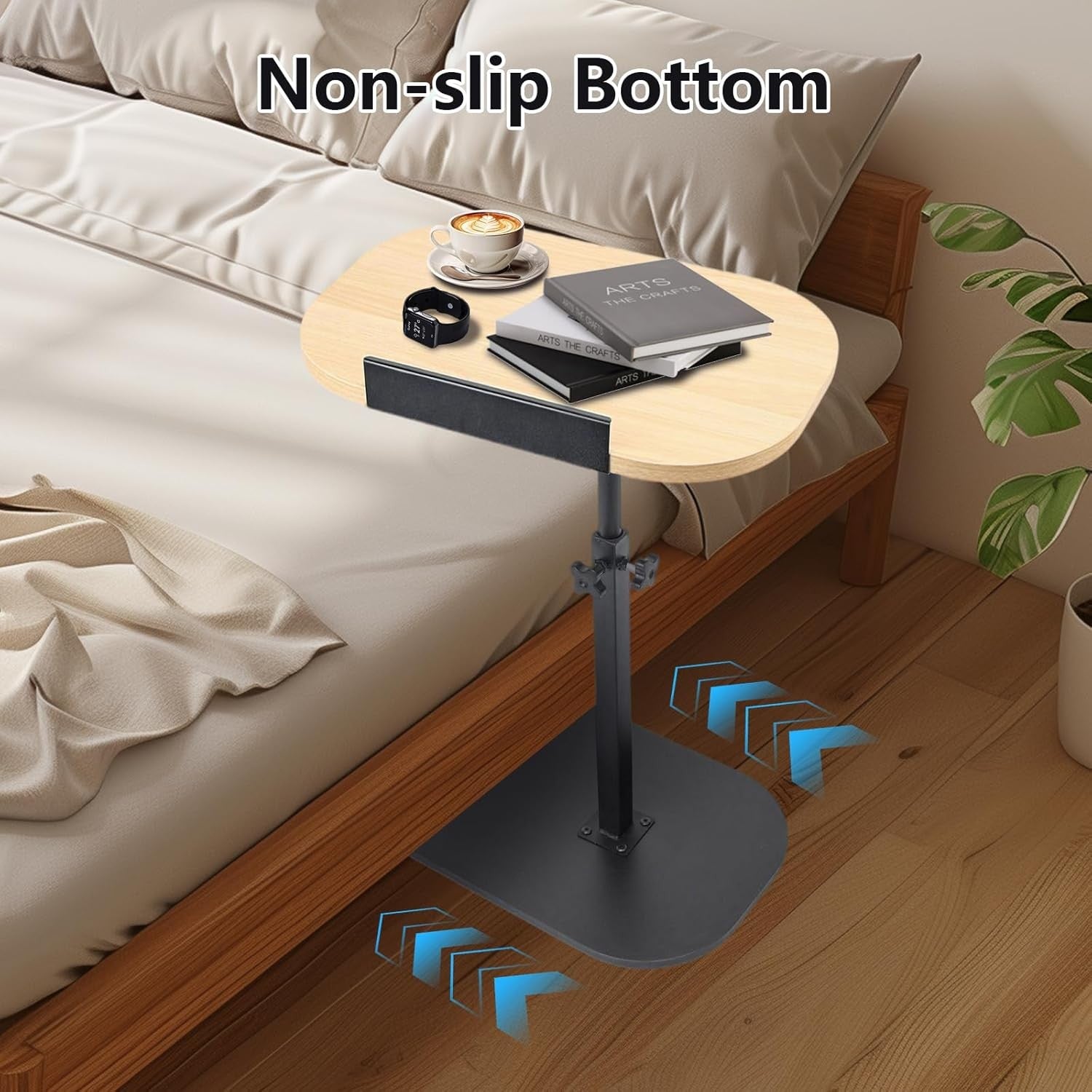 Wood Effect Sofa Laptop Side Table Adjustable Height Tilt Top C Shape Desk