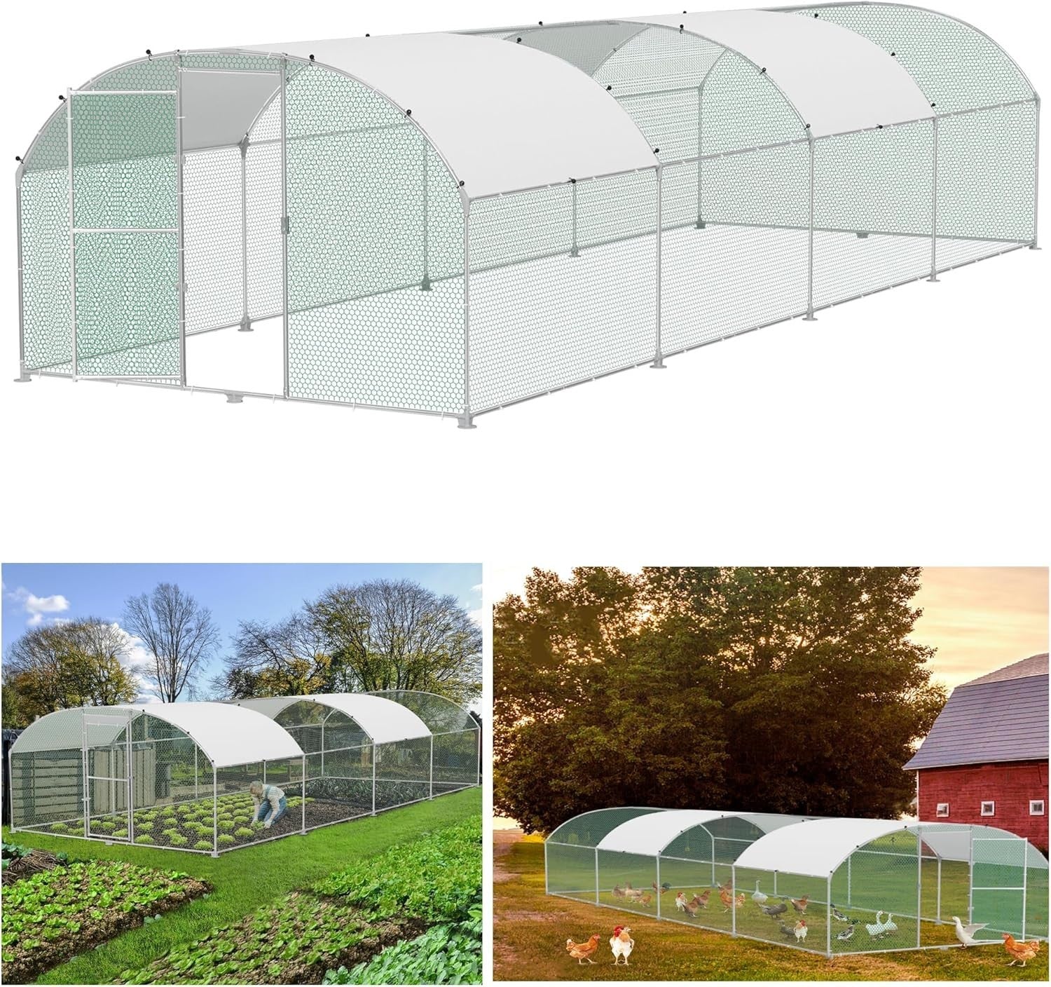Extra Long Walk In Chicken Run Galvanised Steel Outdoor Enclosure 8x3x1.85m