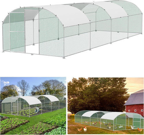 Extra Long Walk In Chicken Run Galvanised Steel Outdoor Enclosure 8x3x1.85m