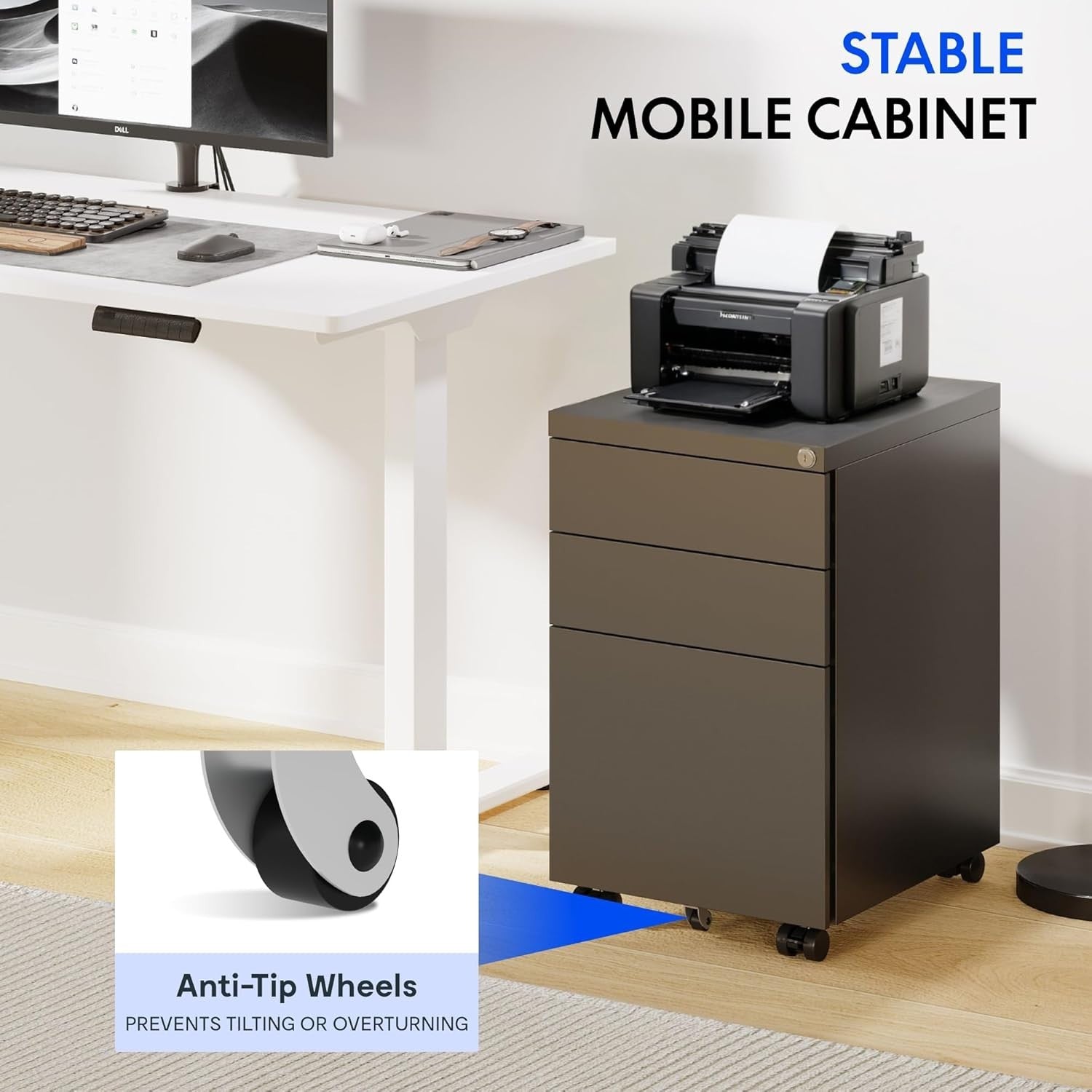 Black Mobile Filing Cabinet 3 Drawer Lockable Under Desk Steel